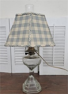 Converted oil lamp with shade and chimney