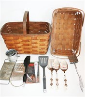(2) Baskets, Kitchen & Grilling Utensils