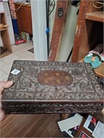 Carved Wooden Box w/Key Hole