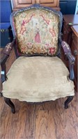 Vintage Chair w/ Needlepoint Back & Upholstered