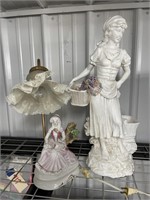 Victorian Table Lamp & Statue 19"