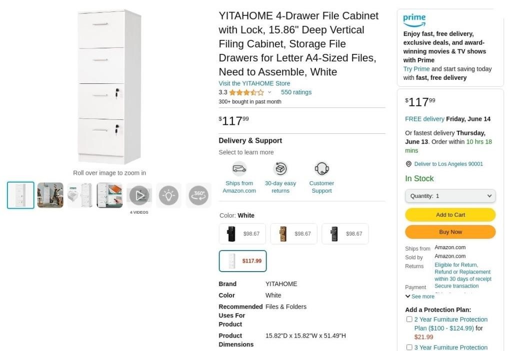 W5331  YITAHOME File Cabinet 15.86 Vertical Whit