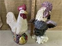 Roosters, ceramic and resin