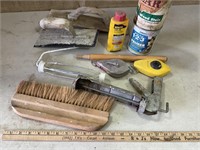 Masonry hand tools, wallpaper brush, wood stain,