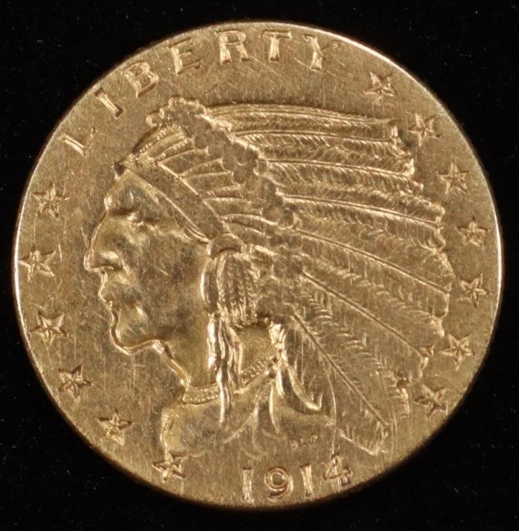1914 $2.5 GOLD INDIAN AU