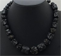 Carved Black Stone Beaded Necklace