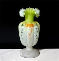 Victorian Enamel Decorated Ruffled Edge Vase