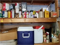 CONTENTS OF UPPER SHELVES OF WORK BENCH: