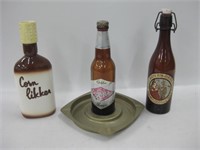 Vtg Beer Bottle Ashtray, Vtg Bottle & Vtg Decanter