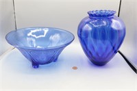 BLUE Hazel Atlas Bowl & Princess House Vase