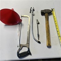 Hammer, funnel, hack saw, air chuck