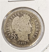 1911 United States Silver 10-Cent Dime Coin