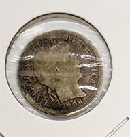 1908 -S United States Silver 10-Cent Dime Coin