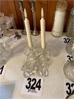 Glass Candlesticks With Candle Protectors/Prisms