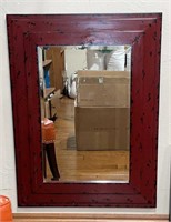 Red Distressed Wood Mirror 30x39"