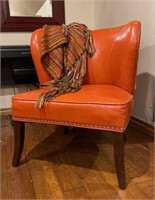 Orange Vinyl Accent Chair and Throw