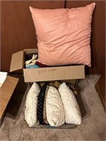 2 Boxes Pillows, Hats, Scarves, Shoes  B3-4