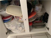Tupperware and Pyrex in Cabinet