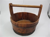 Early Primitive Wooden Barrel Bucket w/ Handle