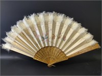 Exquisite Antique Japanese Silk & Feather Hand