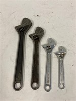 Crescent wrenches. 12”, 10”, 8”, 6”