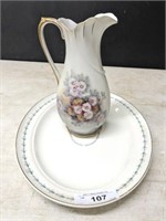 HAND PAINTED PITCHER AND PLATTER,