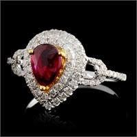 0.99ct Ruby & 0.45ct Diamond Ring, 18K White Gold