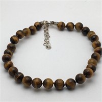 Sterling Silver And Tiger's Eye Beaded Necklace