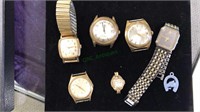 Six watches including Bulova, Seiko, Waltham and