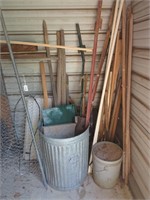 Metal trash can,t posts, misc wood & pvc