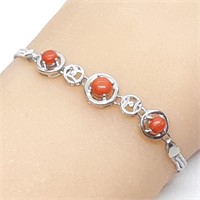 Sterling Silver Coral Fancy Link Bracelet