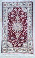 Red Floral Persian Rug Continuous Fringe