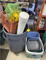 Assorted Trash Cans, Plastic Totes, Laundry