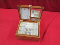 Oak Jewelry Box w/ Contents: Bracelets, Necklaces,
