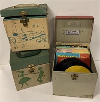Box with vintage book and 45 RPM record stories,