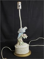 Vintage Ceramic Parakeet & Flowers Table Lamp