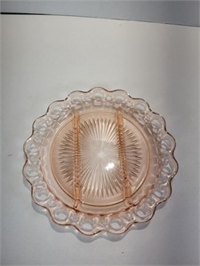 Anchor Hocking Lace Edge Pink Glass Relish Plate