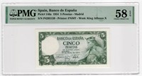 1954 SPAIN 5 Pesetas PMG58EPQ+Gift!! SPAD