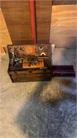 Vintage wood machinist tool chest with machinist