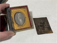 ANTIQUE TIN TYPE PHOTO & OTHER ON GLASS PHOTO