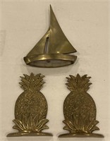 Brass Pineapple Book Ends & Sailboat