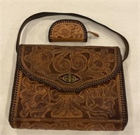 Hand Tooled Leather Bag & Coin Purse