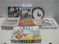 Assorted Board Games W/Wall Clock See Info