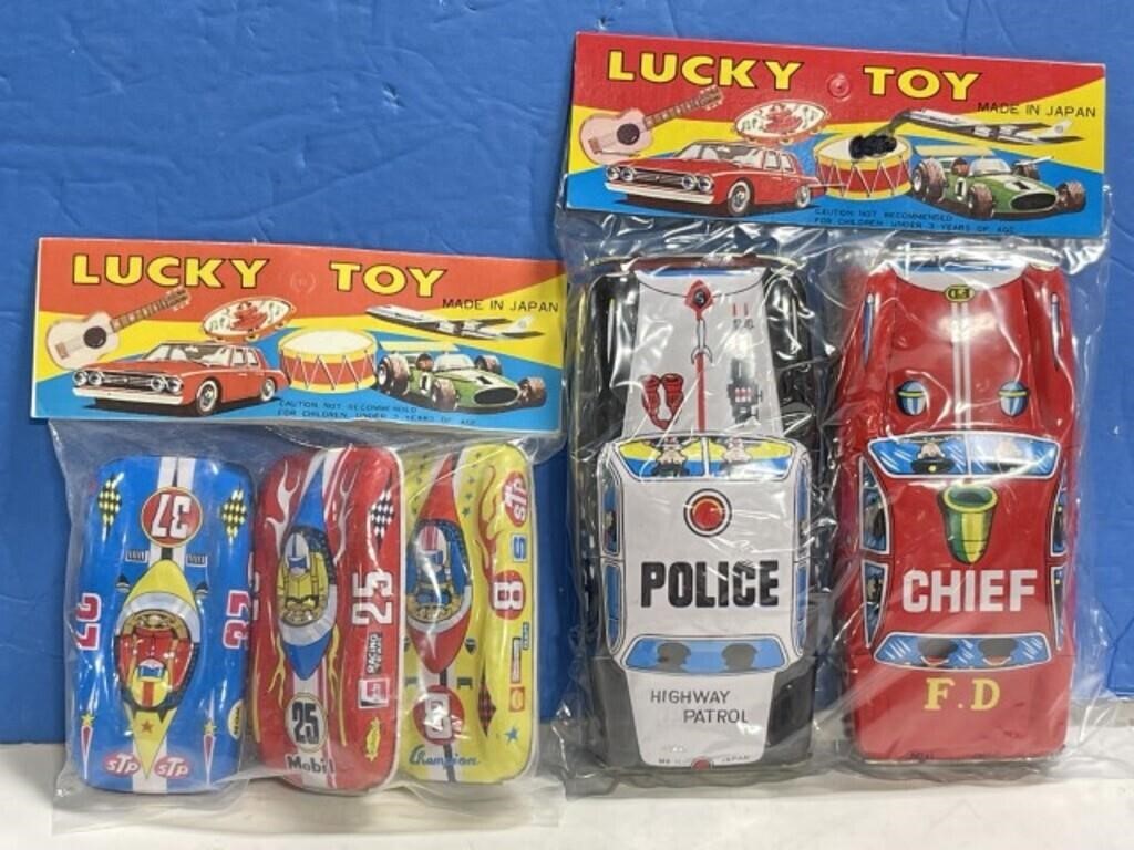 Lucky Toy (Japan) Tin Cars in Packages (2 sealed