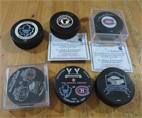 6x NHL Hockey Pucks Maple Leaf Gardens + ACC + +