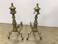 Pair antique brass andirons