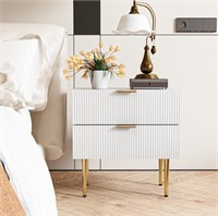 $98 White Nightstand for Bedroom, Fluted