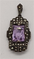 Sterling Silver Purple Stone & Marquesite Pendant