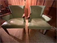 2 MCM Upholstered Arm Chairs Vinyl Mint Green