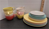 Camping plates and cups. (8) coffee cups. (3) cup